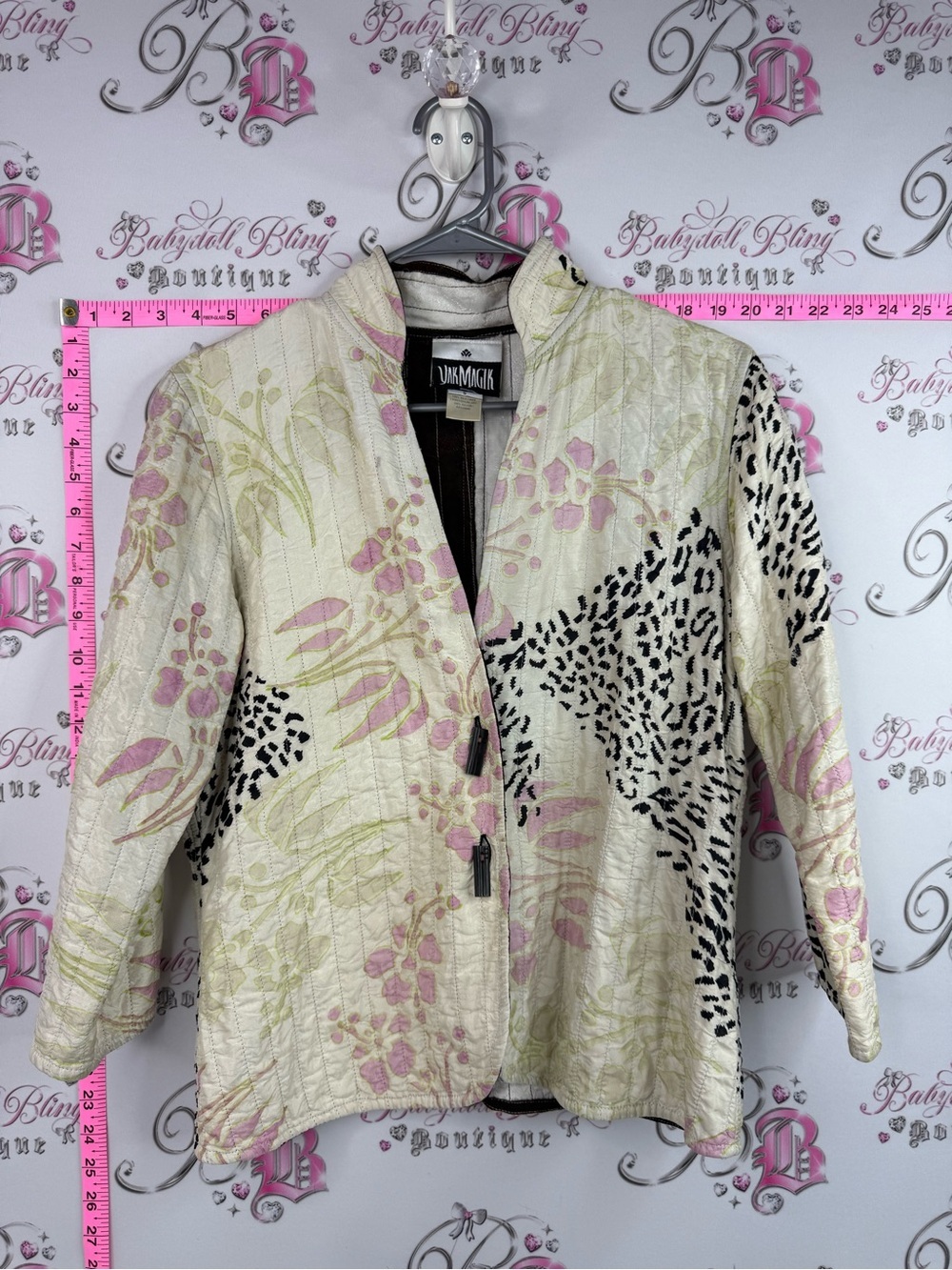 Yak magik silk blazer vintage Floral & Animal Print Quilted Jacket - Cream Pink